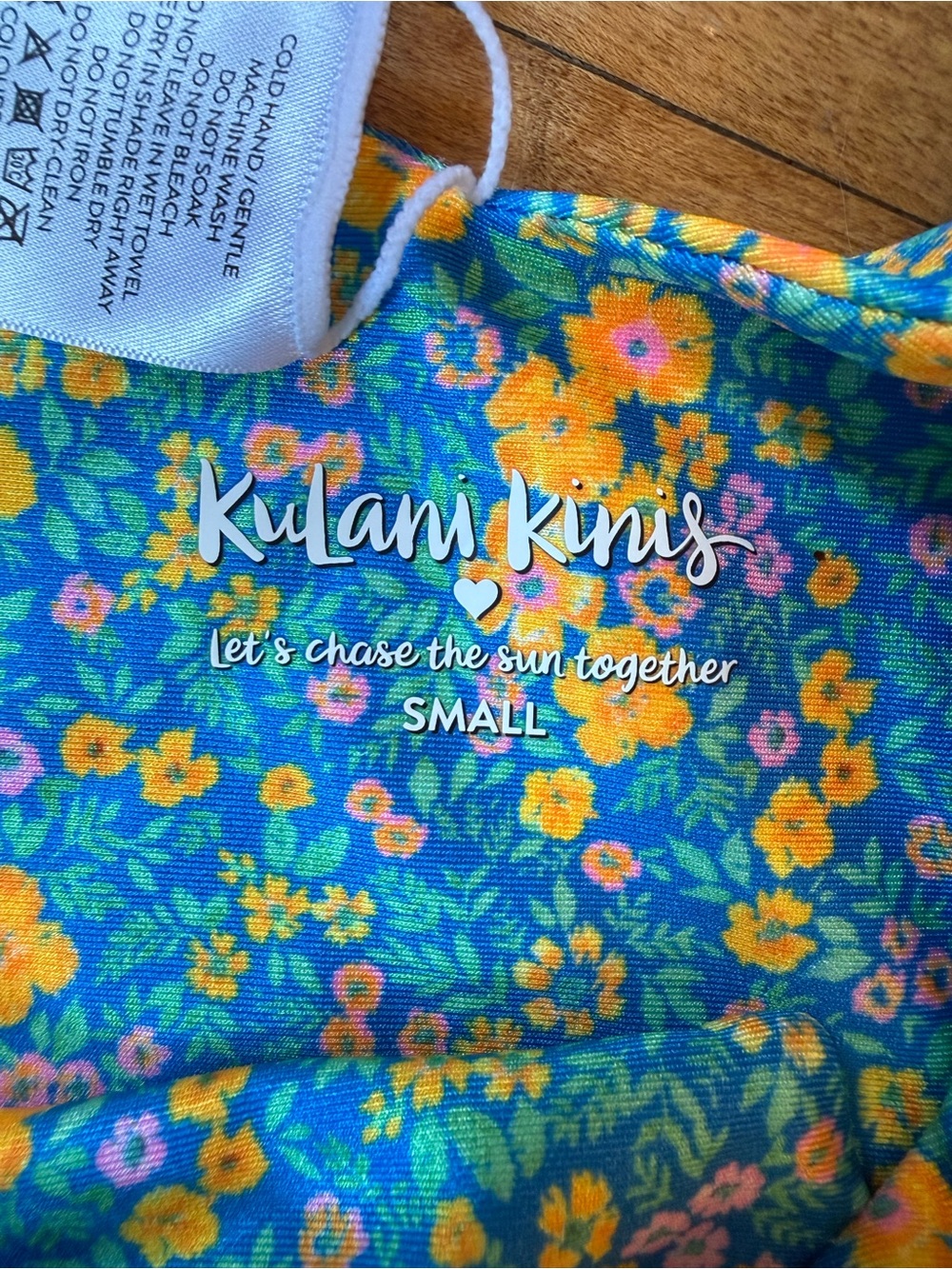 Kulani Kinis Blue Floral Bikini Bottom with Yellow Flowers - Picture 2 of 2